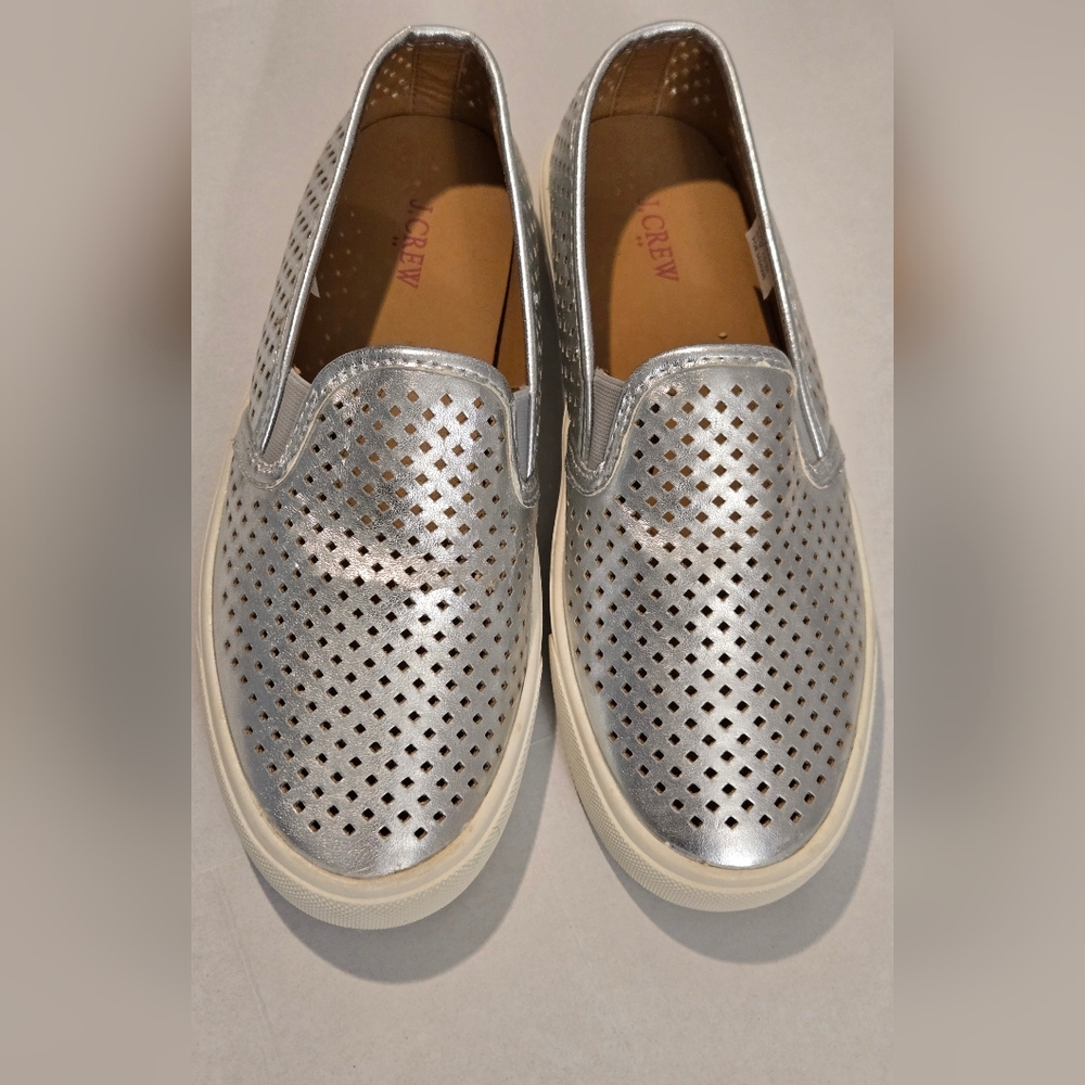 J Crew Silver Slip-On Sneakers Size 6